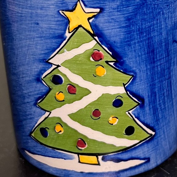 Pair of WORLD MARKET Hand Painted Christmas Mugs  ~ Santa Claus ~ Christmas Tree - Picture 10 of 15